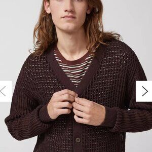 URBAN OUTFITTERS- BDG Beach Cardigan Brown Knit Unisex Sweater Button Front Sz L